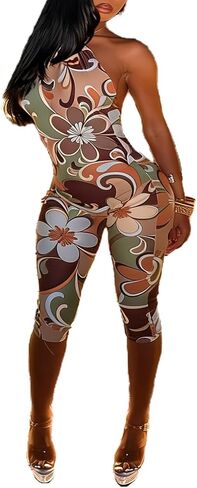 Voikerdr Sexy Belesuits for Women Floral Print Halter Beadsuits Beysuits Capri Phemsuit Boho Outfits in Kuwait