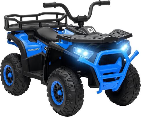 QABA 12V Kids ATV ، 4 Wheeler Quad ، 3.7mph leghed kead على سيارة مع 4 عجلات تعليق ، سلة تخزين ، مصابيح LED ، USB الموسيقى ، إطارات reced in Kuwait
