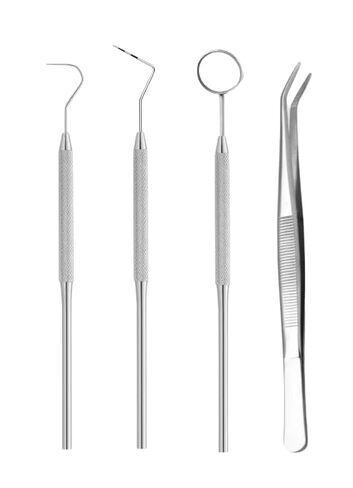 4 Pcs/Kit Dental Explorer #23, Dental Perio, Mirror, College Plier Single-Ended Solid Premier Stainless Steel Professional Dental Instruments in Kuwait