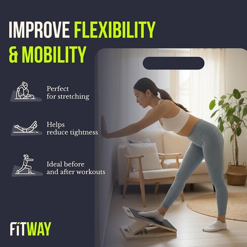 Adjustable Wooden Slant Board for Calf Stretching & Squats 16" x 12– 5-Level Incline Board with Non-Slip Velour Surface & 5 Resistance Bands – Portable Calf Stretcher for Mobility & Rehab in Saudi Arabia