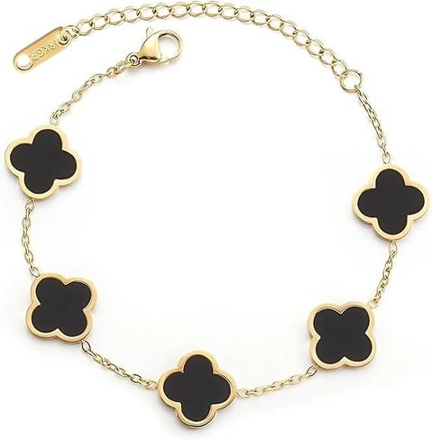 for 18K Gold Plated Double Sided Clover Bracelet for Women Lucky Four Leaf Clover Bracelet Flower Link Bracelets Trendy Jewelry Gifts for Women,Wife, Girlfriend, Mom, Sister, Bestie, Grandma in Kuwait