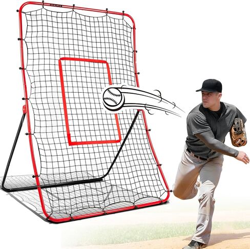 Durable Baseball Rebounder Net, 6x4 FT Pitchback Nets 5 Angles Simulate Grounder,Pop Fly,Line Drive,Softball Rebounders for Pitching,Fielding,Catching Solo Practice,Rebound Net with Strike Zone in Saudi Arabia
