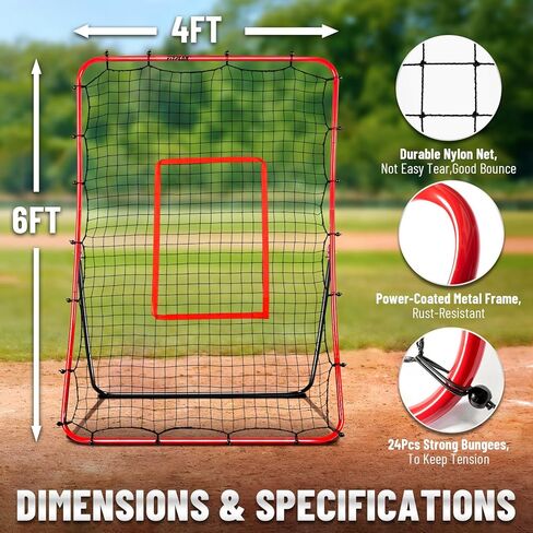 Durable Baseball Rebounder Net, 6x4 FT Pitchback Nets 5 Angles Simulate Grounder,Pop Fly,Line Drive,Softball Rebounders for Pitching,Fielding,Catching Solo Practice,Rebound Net with Strike Zone in Saudi Arabia