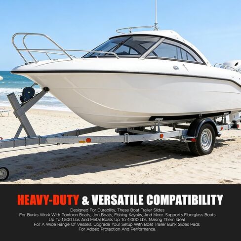 Heavy Duty 3"x10" Boat Trailer Bunk Slides - Set of 8 Pads & 2 End Caps for Easy Launching and Loading, Compatible with Most Boat Trailers in Saudi Arabia
