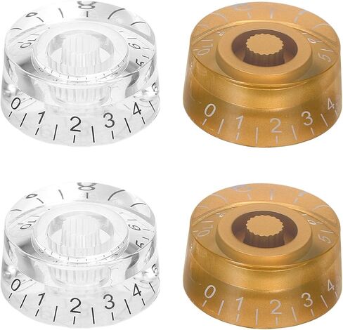 4pcs Electric Guitar Potentiometer Volume Tone Control Knobs Set Classic Style Barrel 18-Tooth Shaft Caps Gold with White Black Lettering Replacement for Guitar and Bass in Saudi Arabia