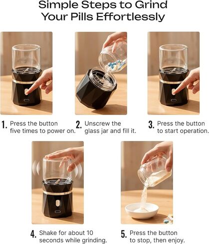 مطحنة حبوب الدواء الكهربائية - مطحنة أوتوماتيكية لمسحوق ناعم لطحن حبوب متعددة، أدوية صغيرة وكبيرة لكبار السن والحيوانات الأليفة - كسارة لاسلكية محمولة in Kuwait