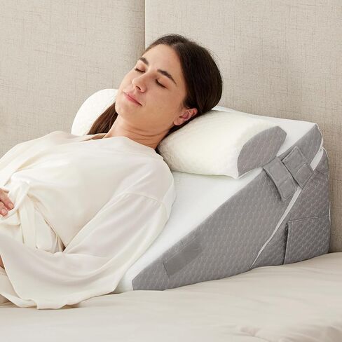 Ruqmuis 3PCS Wedge Pillow Set for After Surgery, Adjustable 9&12 Inch Bed Wedge Pillow for Sleeping, Incline Pillow Wedge for Headboard, Post Surgery, Acid Reflux, Neck&Back Support, White/Grey in Saudi Arabia