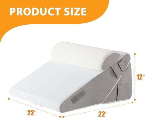 Ruqmuis 3PCS Wedge Pillow Set for After Surgery, Adjustable 9&12 Inch Bed Wedge Pillow for Sleeping, Incline Pillow Wedge for Headboard, Post Surgery, Acid Reflux, Neck&Back Support, White/Grey in Saudi Arabia