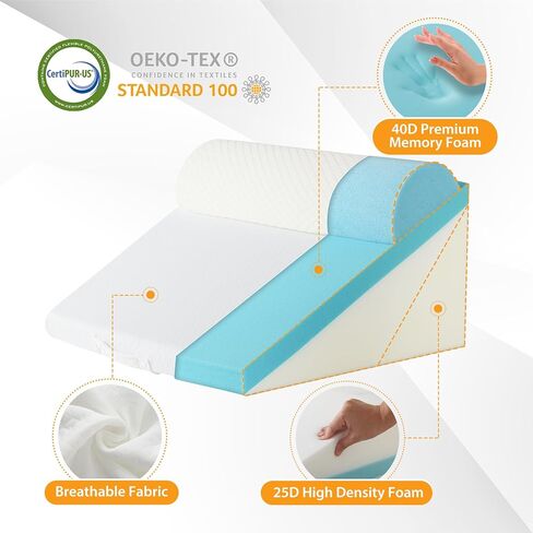 Ruqmuis 3PCS Wedge Pillow Set for After Surgery, Adjustable 9&12 Inch Bed Wedge Pillow for Sleeping, Incline Pillow Wedge for Headboard, Post Surgery, Acid Reflux, Neck&Back Support, White/Grey in Saudi Arabia