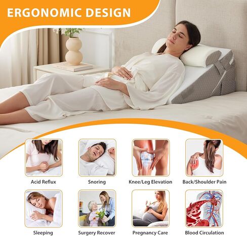 Ruqmuis 3PCS Wedge Pillow Set for After Surgery, Adjustable 9&12 Inch Bed Wedge Pillow for Sleeping, Incline Pillow Wedge for Headboard, Post Surgery, Acid Reflux, Neck&Back Support, White/Grey in Saudi Arabia