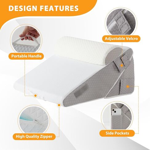 Ruqmuis 3PCS Wedge Pillow Set for After Surgery, Adjustable 9&12 Inch Bed Wedge Pillow for Sleeping, Incline Pillow Wedge for Headboard, Post Surgery, Acid Reflux, Neck&Back Support, White/Grey in Saudi Arabia