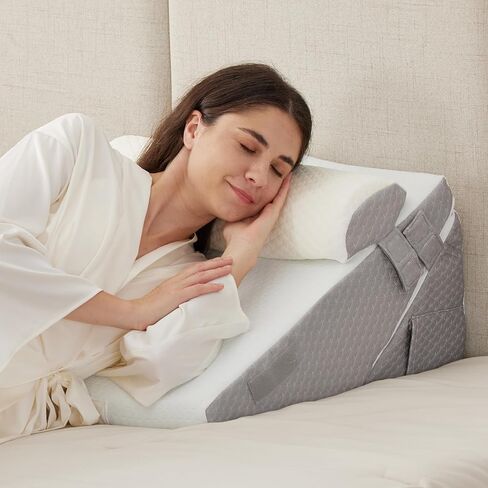 Ruqmuis 3PCS Wedge Pillow Set for After Surgery, Adjustable 9&12 Inch Bed Wedge Pillow for Sleeping, Incline Pillow Wedge for Headboard, Post Surgery, Acid Reflux, Neck&Back Support, White/Grey in Saudi Arabia