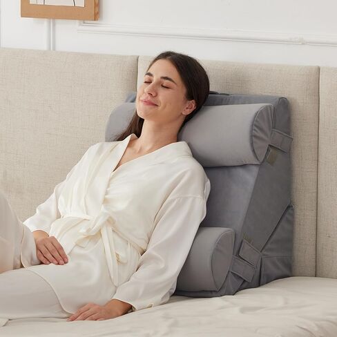 Ruqmuis 3PCS Wedge Pillow Set for After Surgery, Adjustable 9&12 Inch Bed Wedge Pillow for Sleeping, Incline Pillow Wedge for Headboard, Post Surgery, Acid Reflux, Neck&Back Support, White/Grey in Saudi Arabia