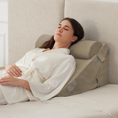 Ruqmuis 3PCS Wedge Pillow Set for After Surgery, Adjustable 9&12 Inch Bed Wedge Pillow for Sleeping, Incline Pillow Wedge for Headboard, Post Surgery, Acid Reflux, Neck&Back Support, White/Grey in Saudi Arabia