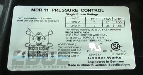 ARC-POWER Heavy Duty Condor USA Pressure Switch, 26AMP, 11KC2E, 140/175 PSI,4 Port 1/4" NPT in Kuwait