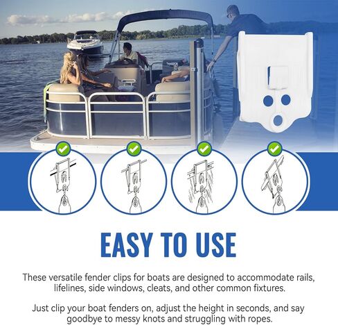 مشابك ممتص الصدمات للقوارب من Fender Tender II، مشابك للقوارب من 7/8 بوصة إلى 1 بوصة، مشبك قارب بلاستيكي للمصدات، مشابك سريعة للتعديل لحاجز القارب لحبل خطوط الحاجز من 1/4 بوصة إلى 3/8 بوصة، أبيض 2 عبوة in Kuwait