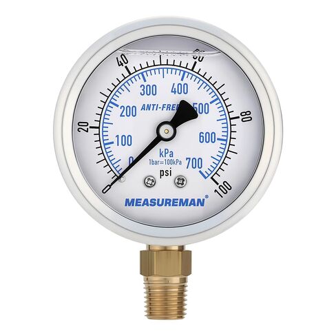 MEASUREMAN 2-1/2 Inch Low Pressure Gauge, 0-30 PSI, Silicone Oil Filled, All-Weather Antifreeze, Stainless Steel Case, 1/4 NPT Lower Mount in Saudi Arabia