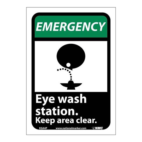 National Marker EGA4RB "Eye Wash Station Keep Area Clear" with Graphic Emergency Sign, Rigid Plastic, 14" x 10" in Kuwait