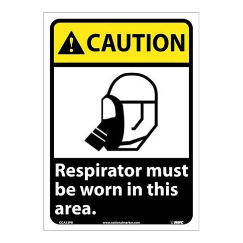 National Marker CGA33PB Respirator Must Be Worn in This Area Caution Sign, PS Vinyl, 14" x 10" in Kuwait