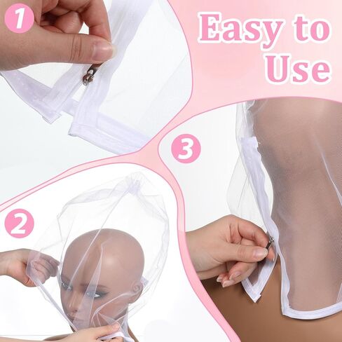 Larrel 3 Pcs Makeup Protector Hood for Face, Polyester Chiffon Makeup Protector Hood Washable Zipper Closure Face Cover Reusable Make up Faces Cover for Women Beauty (White) in Saudi Arabia