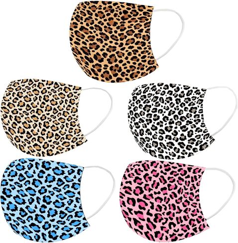 Cheetah Print Disposable Face Cover with Designs for Adults Women,Cute Leopard Printed Pattern with Nose Wire,50Pcs in Kuwait