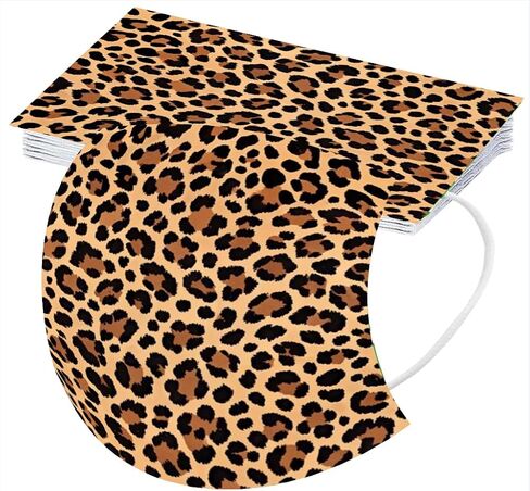 Cheetah Print Disposable Face Cover with Designs for Adults Women,Cute Leopard Printed Pattern with Nose Wire,50Pcs in Kuwait