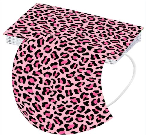 Cheetah Print Disposable Face Cover with Designs for Adults Women,Cute Leopard Printed Pattern with Nose Wire,50Pcs in Kuwait
