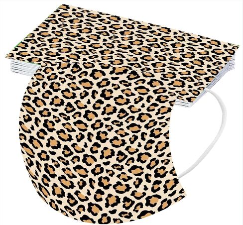 Cheetah Print Disposable Face Cover with Designs for Adults Women,Cute Leopard Printed Pattern with Nose Wire,50Pcs in Kuwait