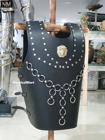 NauticalMart Medieval Greek Leather Breastplate - Brass Studded Armor Costume Black in Saudi Arabia