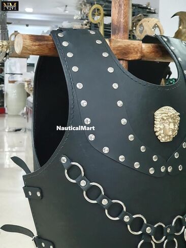 NauticalMart Medieval Greek Leather Breastplate - Brass Studded Armor Costume Black in Saudi Arabia