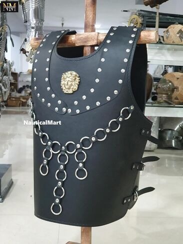 NauticalMart Medieval Greek Leather Breastplate - Brass Studded Armor Costume Black in Saudi Arabia