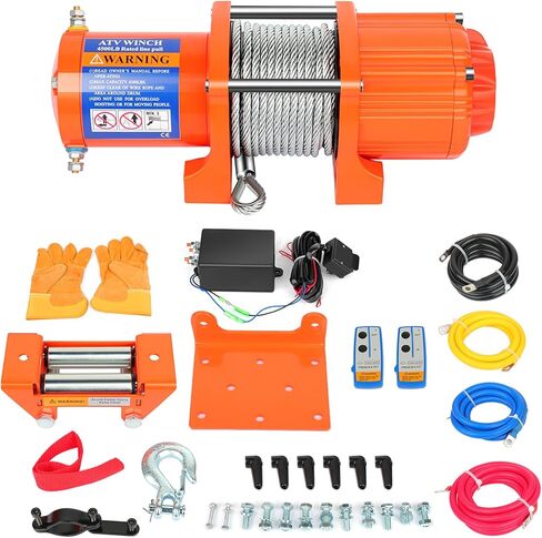 4500LBS electric winch kit, 4500LBS ATV UTV Truck winch, 12V 4500LBS winch Steel Cable Winch, with Roller Fairlead & Control Box & 2 x 12 winch rope Wireless Remote Control & Mounting Plate in Saudi Arabia