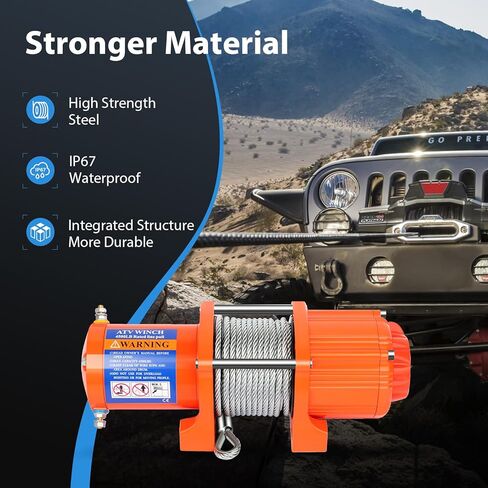 4500LBS electric winch kit, 4500LBS ATV UTV Truck winch, 12V 4500LBS winch Steel Cable Winch, with Roller Fairlead & Control Box & 2 x 12 winch rope Wireless Remote Control & Mounting Plate in Saudi Arabia