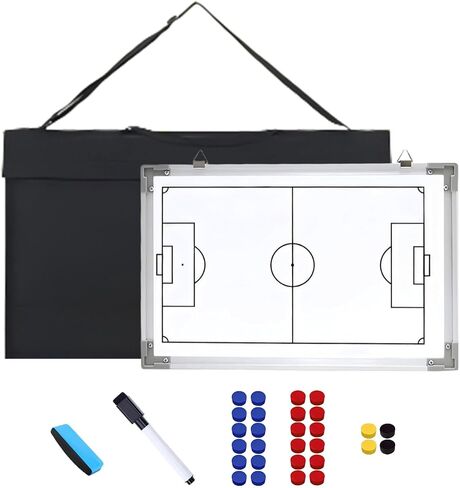35" x 24" Magnetic Soccer Coaching Whiteboard, Double-Sided Soccer Whiteboard, Large Waterproof Soccer Tactics Board with Marker Pen, Eraser, Bag Deal for Coaches, Soccer Fans, Youth Soccer Teams in Saudi Arabia
