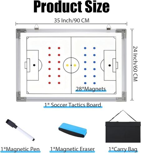 35" x 24" Magnetic Soccer Coaching Whiteboard, Double-Sided Soccer Whiteboard, Large Waterproof Soccer Tactics Board with Marker Pen, Eraser, Bag Deal for Coaches, Soccer Fans, Youth Soccer Teams in Saudi Arabia