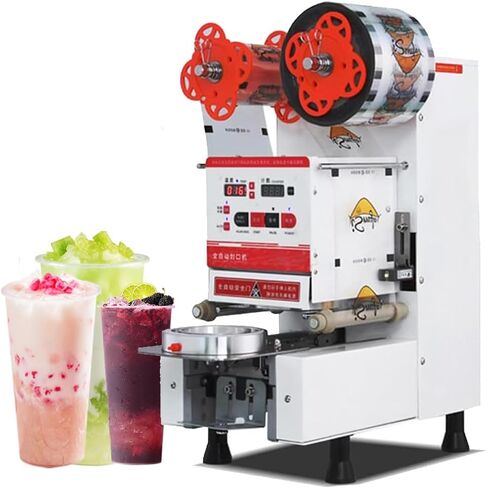 Bubble Tea Cup Sealing Machine, 450w Commercial Automatic Electric Cup Sealing Machine, Bubble Tea/Milk Tea/Juice/Drink Sealing Machine, for 90/95mm Plastic& Paper Cup Sealing 600 Cups/，Black in Saudi Arabia
