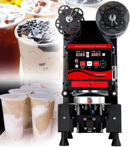 Commercial bubble tea cup sealer machine, Full Automatic Cup Sealing Machine With Digital Control Lcd Panel, For Plastic & Paper Cup Sealing 540-760 Cups/Hour, 90/95mm Electric Sealer M，Black 95mm in Saudi Arabia