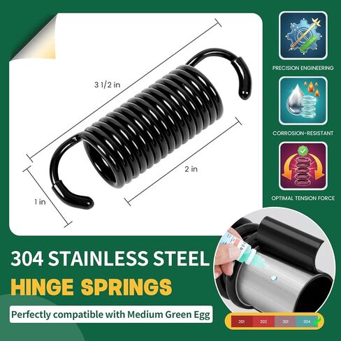 Vankey Hinge Springs (2-Pack) for Medium Big Size Green Egg, 304 Stainless Steel Perfect Replacement Parts for Big Green Color Egg Grill, Rust-Resistant Durable Springs for Green Egg Hinge in Kuwait