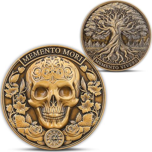 Memento Mori Coin - Memento Vivere Challenge Coin احتضن الحياة وتذكر الوفيات - عملة تحفيزية مع جمجمة وتصميم شجرة الحياة (عملة واحدة) in Kuwait