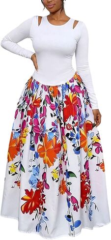 Floral Maxi Dresses for Women Fall Winter Long Sleeve Casual Cutout A Line Long Dress in Kuwait