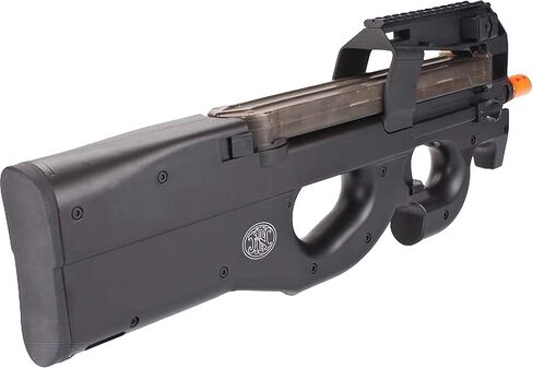 Evike Airsoft - FN Herstal Licensed P90 علبة تروس معدنية كاملة الحجم AEG Airsoft (اللون: أسود/أضف بطارية LiPo 7.4 فولت + شاحن BMS + LiPo Safe) in Saudi Arabia