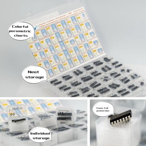 مجموعة IC للدوائر المتكاملة Pro Edition 64 في 1 مكون إلكتروني IC: شريحة البوابات المنطقية 74HCxx+CD40xx، 555Timers، LM358 op amp، ترانزستورات ULN2003، مكبر للصوت IC LM386! حزمة ESD ومجموعة متعددة in Saudi Arabia