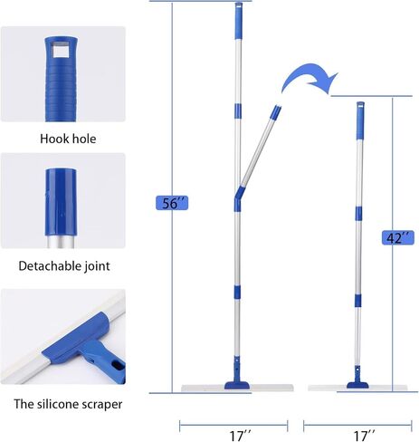 مكنسة ممسحة سحرية مقاس 17 بوصة مع مقبض طويل قابل للتعديل بطول 56 بوصة للمطبخ والحمامات الأرضية، بلاط الدش، فراء الحيوانات الأليفة، تنظيف النوافذ الزجاجية والرخامية in Kuwait