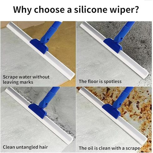 مكنسة ممسحة سحرية مقاس 17 بوصة مع مقبض طويل قابل للتعديل بطول 56 بوصة للمطبخ والحمامات الأرضية، بلاط الدش، فراء الحيوانات الأليفة، تنظيف النوافذ الزجاجية والرخامية in Kuwait