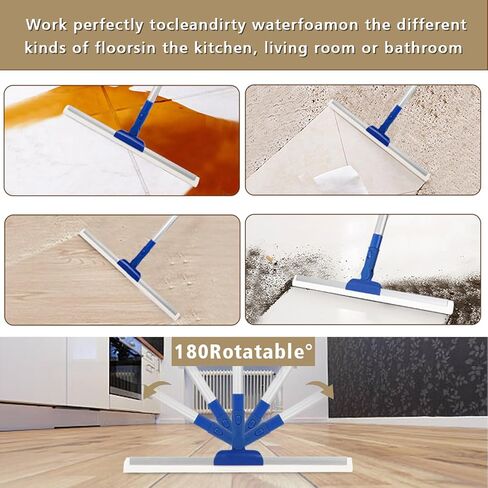 مكنسة ممسحة سحرية مقاس 17 بوصة مع مقبض طويل قابل للتعديل بطول 56 بوصة للمطبخ والحمامات الأرضية، بلاط الدش، فراء الحيوانات الأليفة، تنظيف النوافذ الزجاجية والرخامية in Kuwait