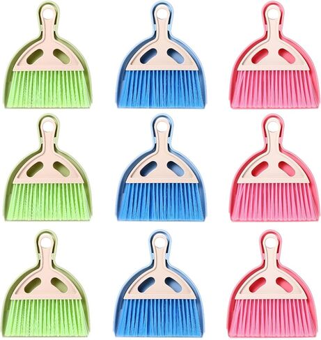 9 Pack Mini Dust Pan and Brush Set, Small Hand Broom and Dustpan Set with Handle - 3 Colors Plastic Cleaning Tools for Desk, Table, Keyboard, Car, Pet Food Crumbs in Saudi Arabia