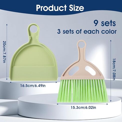 9 Pack Mini Dust Pan and Brush Set, Small Hand Broom and Dustpan Set with Handle - 3 Colors Plastic Cleaning Tools for Desk, Table, Keyboard, Car, Pet Food Crumbs in Saudi Arabia