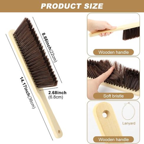 2 Pieces Hand Brushes for Cleaning Long Handle,Wooden Dust Brush Plastic Bristles,Soft Bristle Broom,Bench Brush Shop Brush,Rug Brush,Drafting Brush,Wood Dish Brush(Size:8.66x2.68 inches) in Kuwait