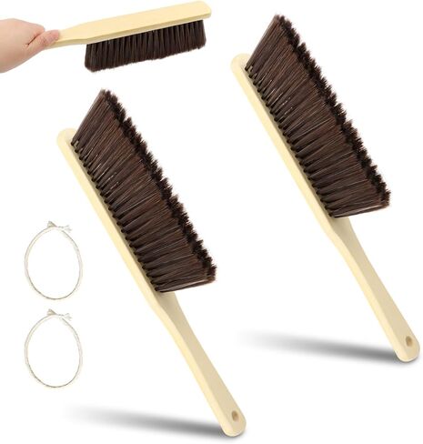 2 Pieces Hand Brushes for Cleaning Long Handle,Wooden Dust Brush Plastic Bristles,Soft Bristle Broom,Bench Brush Shop Brush,Rug Brush,Drafting Brush,Wood Dish Brush(Size:8.66x2.68 inches) in Kuwait