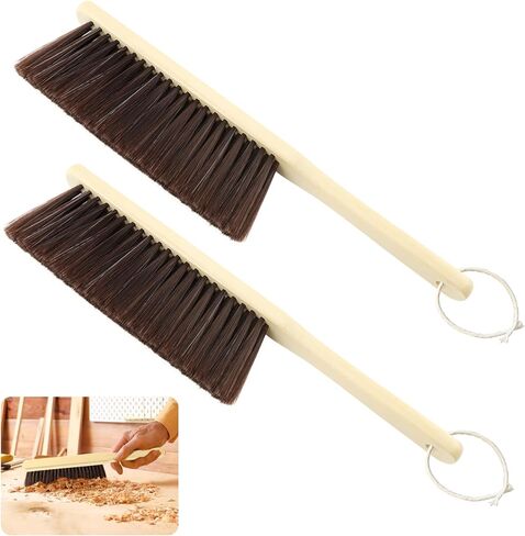 2 Pieces Hand Brushes for Cleaning Long Handle,Wooden Dust Brush Plastic Bristles,Soft Bristle Broom,Bench Brush Shop Brush,Rug Brush,Drafting Brush,Wood Dish Brush(Size:8.66x2.68 inches) in Kuwait